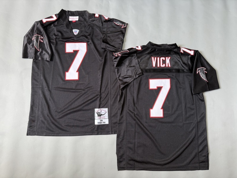Men 2025 Atlanta Falcons #7 Vick black Throwback Limited NFL Jersey style 001